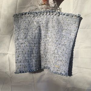 blue green and white floral ribbed tube top